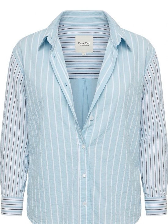 Part Two Tops - Part Two Women's Light Blue Striped Button Down Shirt
